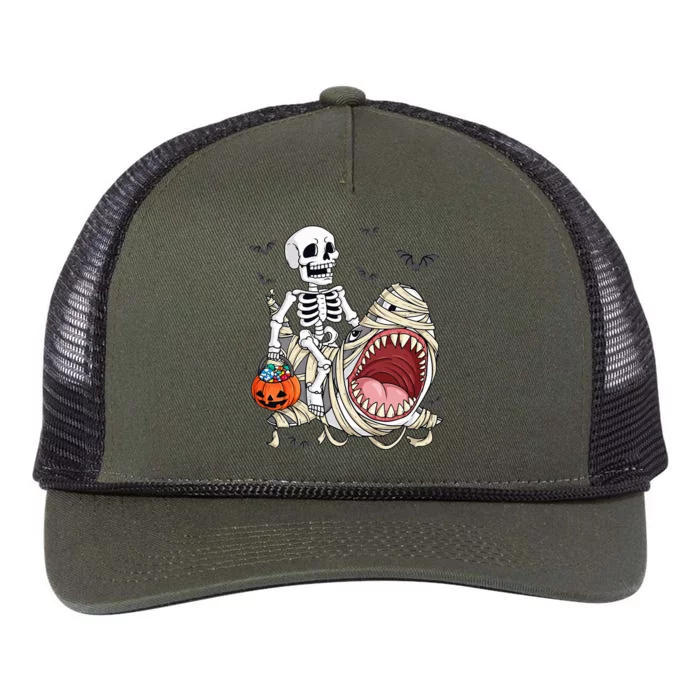 Skeleton Riding Mummy Shark Retro Rope Trucker Hat Cap