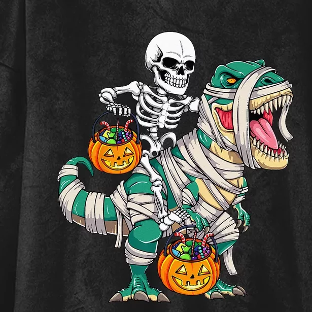 Skeleton Riding Mummy Dinosaur T Rex Kids Funny Halloween Hooded Wearable Blanket