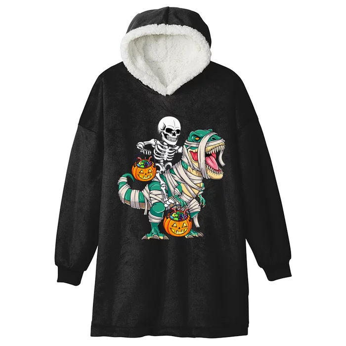 Skeleton Riding Mummy Dinosaur T Rex Kids Funny Halloween Hooded Wearable Blanket