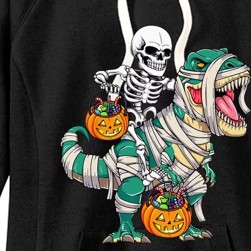 Skeleton Riding Mummy Dinosaur T Rex Kids Funny Halloween Women's Fleece Hoodie