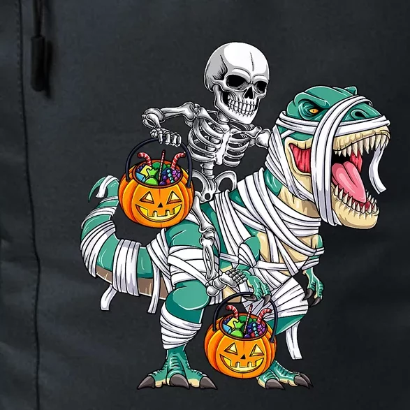 Skeleton Riding Mummy Dinosaur T Rex Funny Halloween Daily Commute Backpack