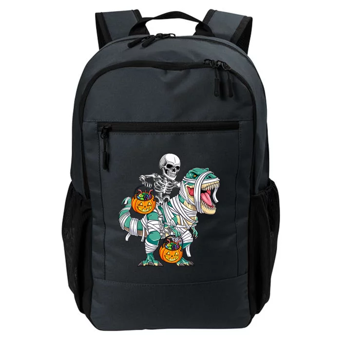 Skeleton Riding Mummy Dinosaur T Rex Funny Halloween Daily Commute Backpack