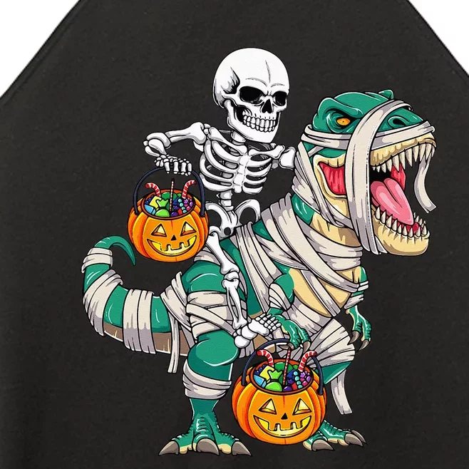 Skeleton Riding Mummy Dinosaur T Rex Kids Funny Halloween Women’s Perfect Tri Rocker Tank