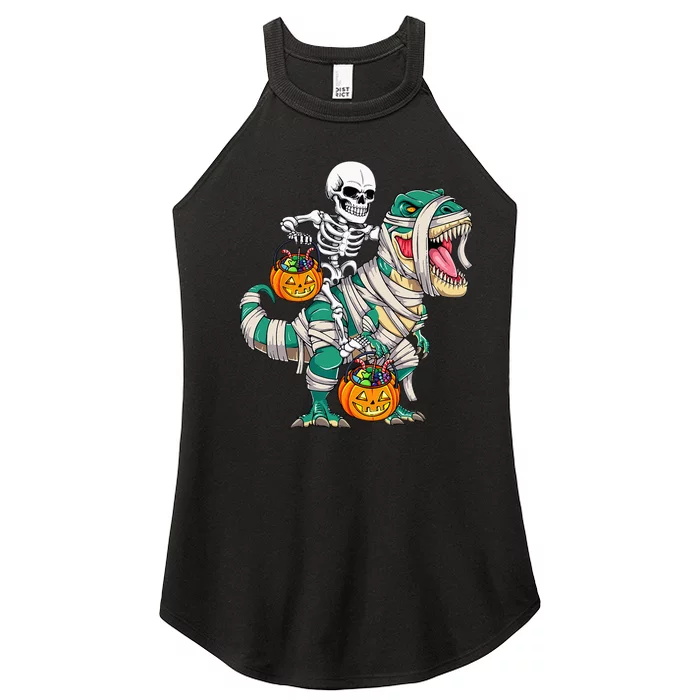 Skeleton Riding Mummy Dinosaur T Rex Kids Funny Halloween Women’s Perfect Tri Rocker Tank