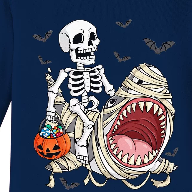 Skeleton Riding Mummy Shark Funny Halloween Pumpkin Baby Long Sleeve Bodysuit