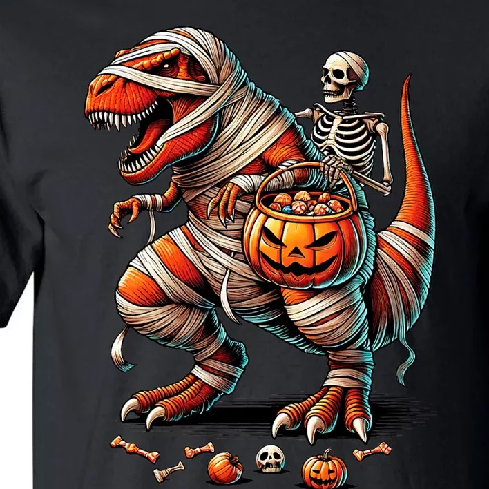 Skeleton Riding Mummy Dinosaur T Rex Boy Funny Halloween Tall T-Shirt