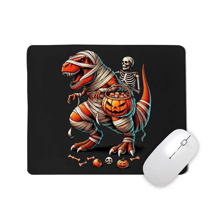 Skeleton Riding Mummy Dinosaur T Rex Boy Funny Halloween Mousepad