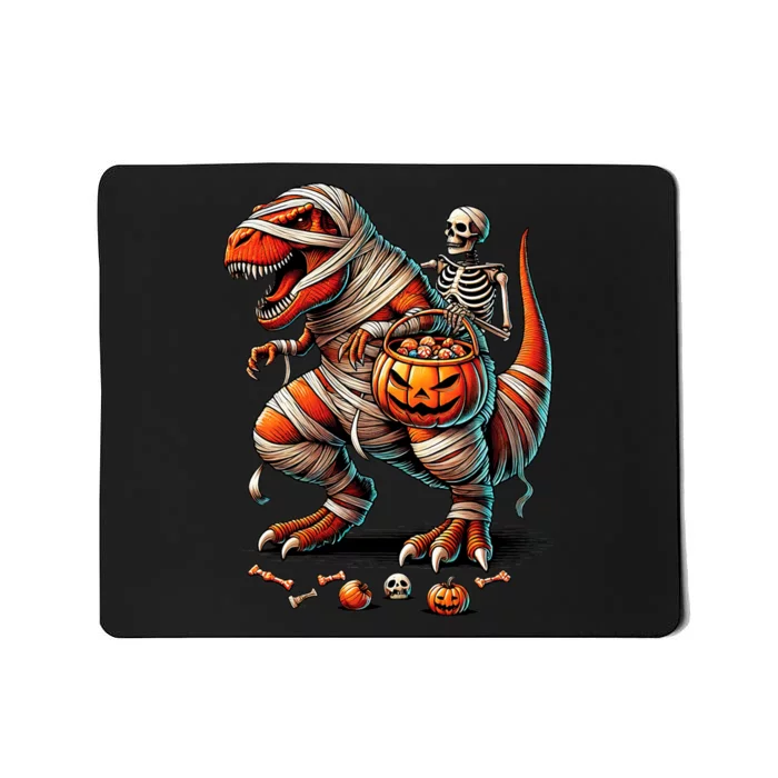 Skeleton Riding Mummy Dinosaur T Rex Boy Funny Halloween Mousepad