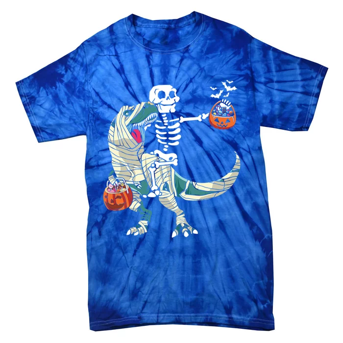 Skeleton Riding Mummy Dinosaur T Rex Halloween Funny Pumpkin Gift Tie-Dye T-Shirt