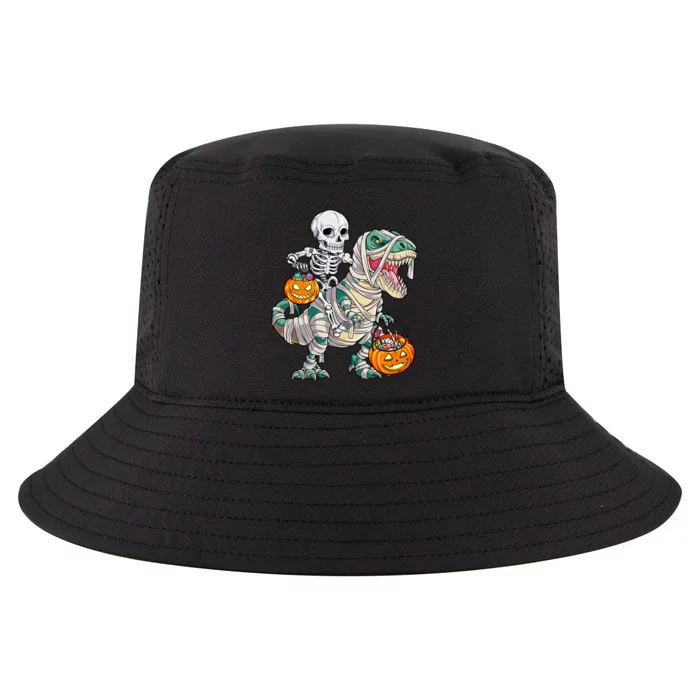 Skeleton Riding Mummy Dinosaur T Rex Halloween Funny Pumpkin Cool Comfort Performance Bucket Hat