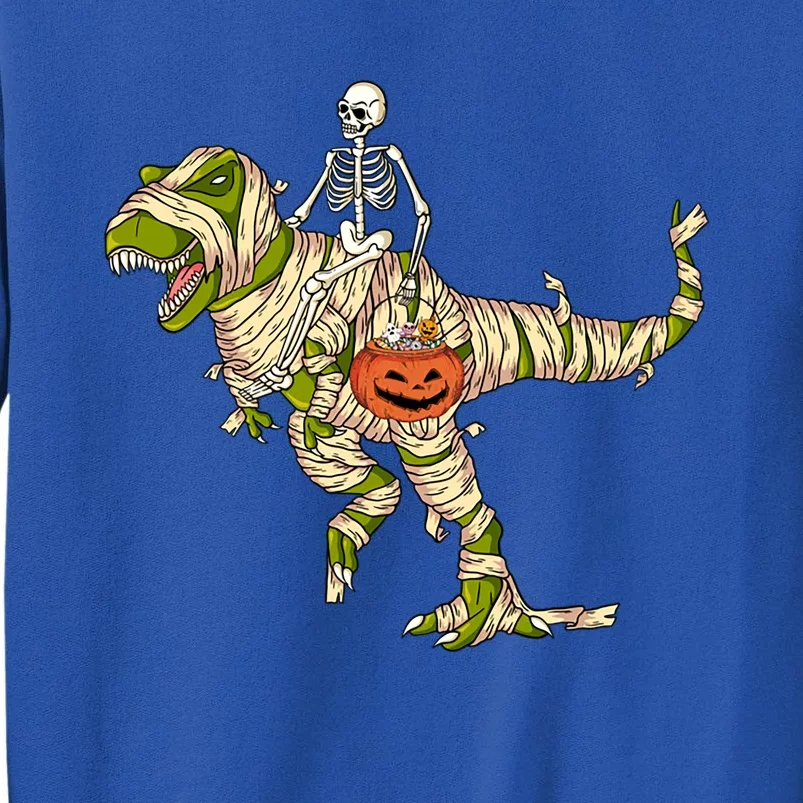 Skeleton Riding Mummy Dinosaur T Rex Halloween Funny Pumpkin Great Gift Tall Sweatshirt