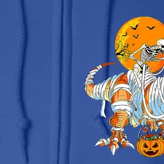 Skeleton Riding Mummy Dinosaur TRex Pumpkin Halloween Funny Cool Gift Full Zip Hoodie