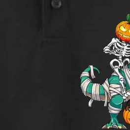 Skeleton Riding Mummy Dinosaur T rex Halloween Dry Zone Grid Performance Polo