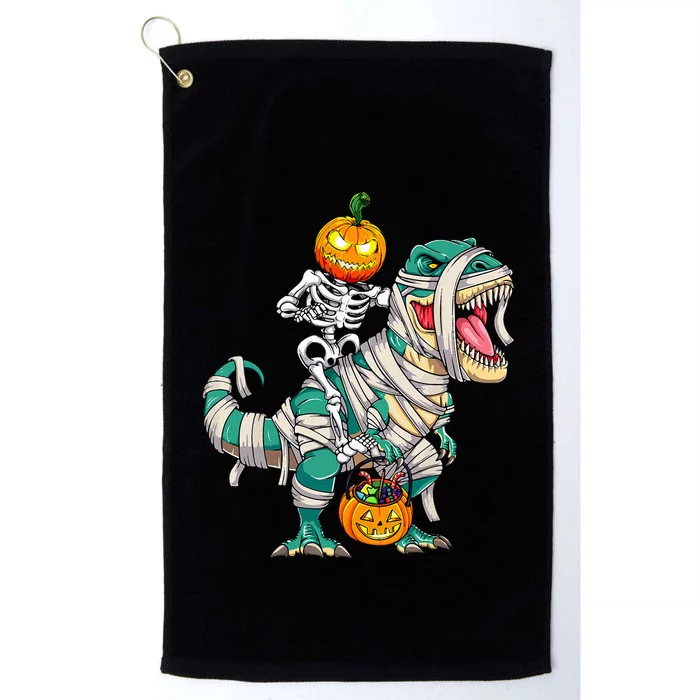 Skeleton Riding Mummy Dinosaur T rex Halloween Platinum Collection Golf Towel