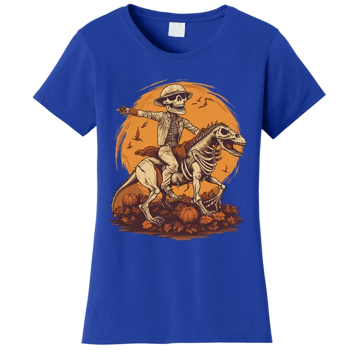 Skeleton Riding Mummy T Rex Dinosaur Halloween Gift Women's T-Shirt