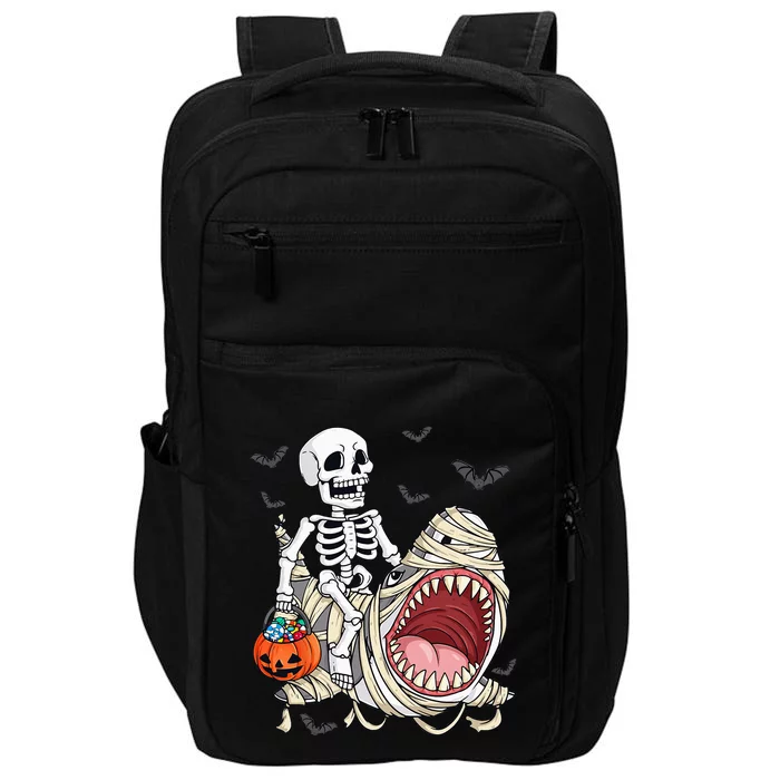 Skeleton Riding Mummy Shark Funny Halloween Pumpkin Impact Tech Backpack