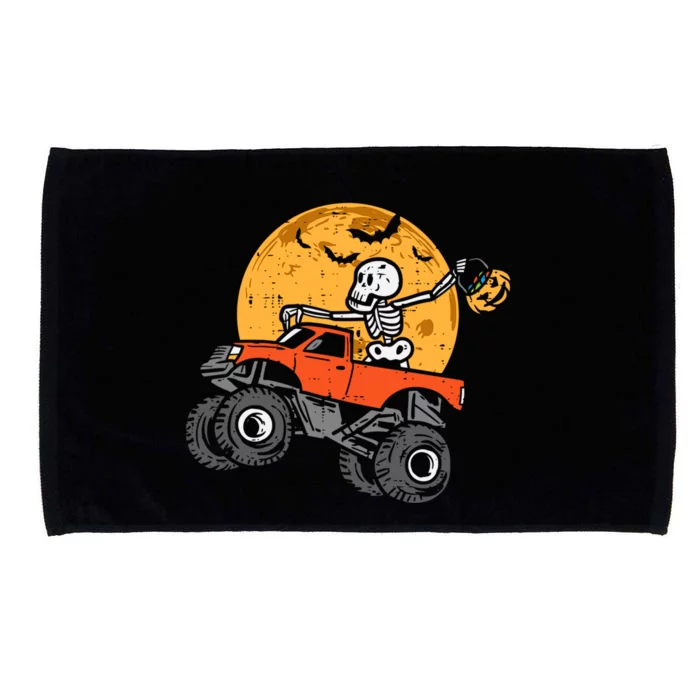 Skeleton Riding Monster Truck Moon Halloween Gift Microfiber Hand Towel