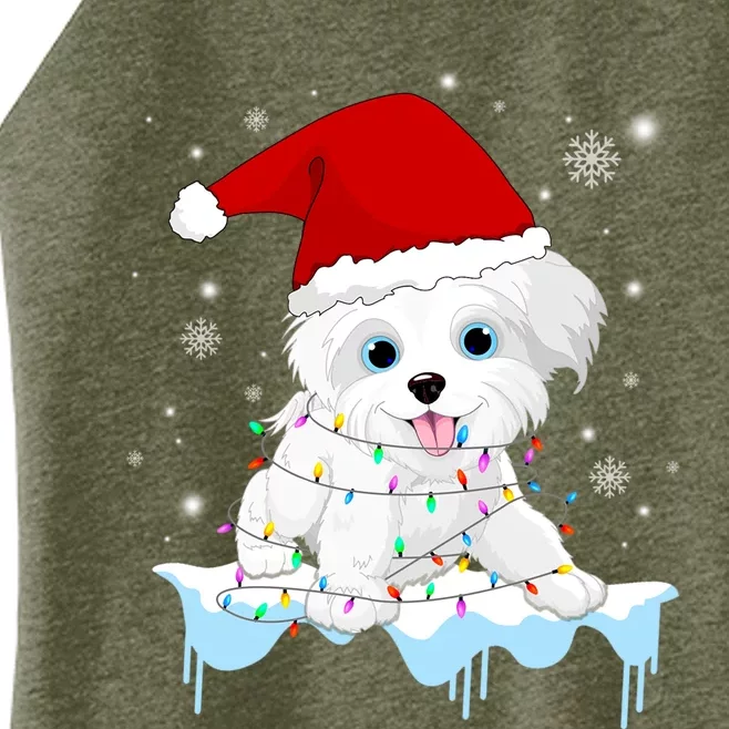 Santa Reindeer Maltese Christmas Tree Light Pajama Xmas Gift Women’s Perfect Tri Rocker Tank