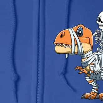 Skeleton Riding Mummy Dinosaur Halloween TRex Gift Full Zip Hoodie