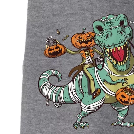 Skeleton Riding Mummy Dinosaur T Rex Pumpkin Funny Halloween Doggie 3-End Fleece Hoodie