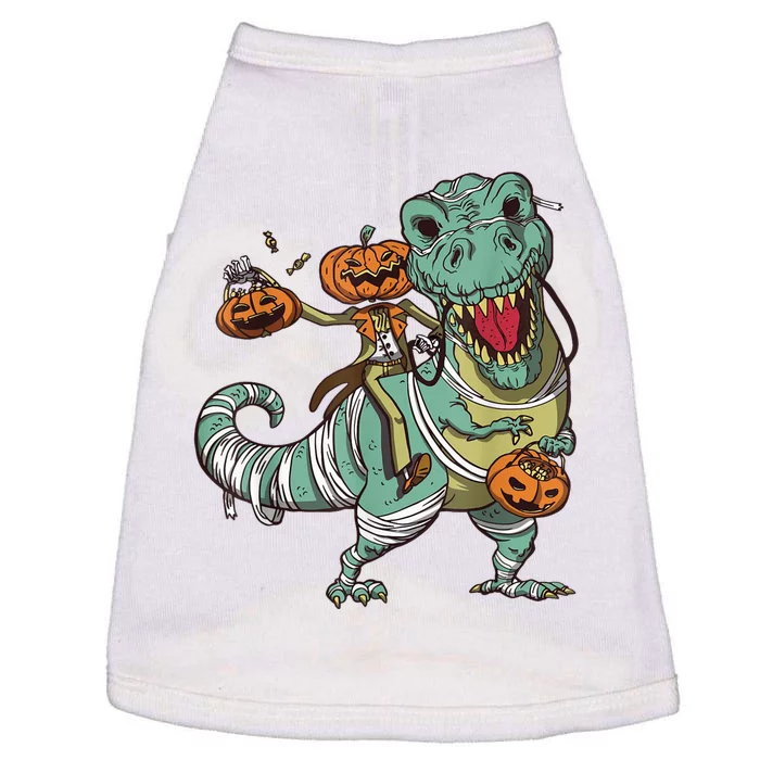 Skeleton Riding Mummy Dinosaur T Rex Pumpkin Funny Halloween Doggie Tank