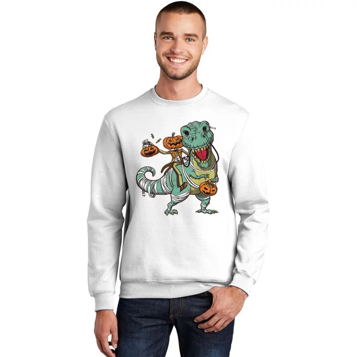 Skeleton Riding Mummy Dinosaur T Rex Pumpkin Funny Halloween Sweatshirt