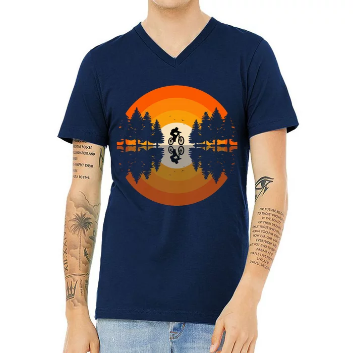 Sunset Retro Mountain Bike Sunset Retro V-Neck T-Shirt