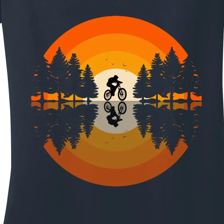 Sunset Retro Mountain Bike Sunset Retro Women's V-Neck T-Shirt