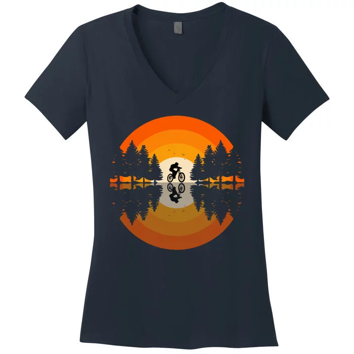 Sunset Retro Mountain Bike Sunset Retro Women's V-Neck T-Shirt