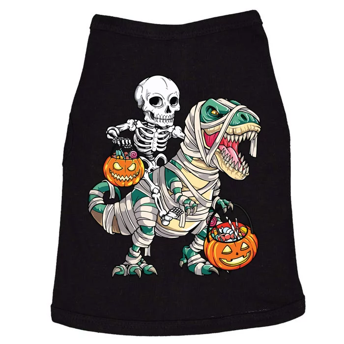 Skeleton Riding Mummy Dinosaur T Rex Halloween Funny Pumpkin Doggie Tank