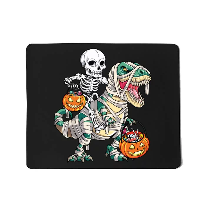 Skeleton Riding Mummy Dinosaur T Rex Halloween Funny Pumpkin Mousepad