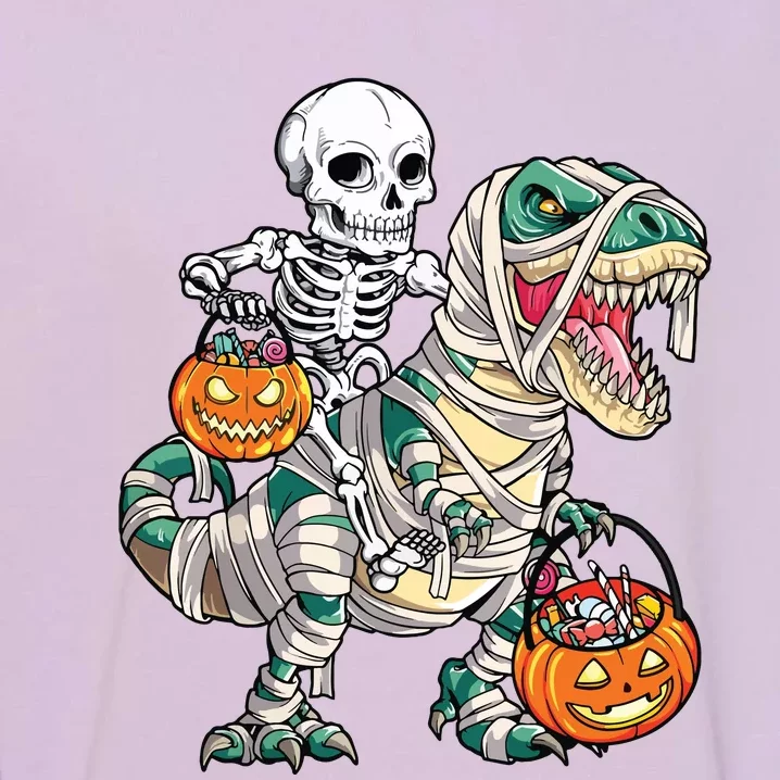 Skeleton Riding Mummy Dinosaur T Rex Halloween Funny Pumpkin Garment-Dyed Sweatshirt