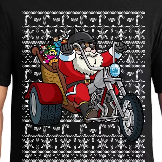 Santa Riding Motorcycle Ugly Christmas Biker Motorcycles Cool Gift Pajama Set