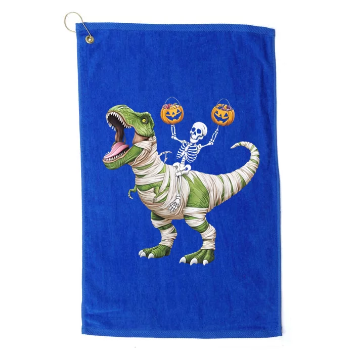 Skeleton Riding Mummy Dinosaur T Rex Halloween Funny Pumpkin Cute Gift Platinum Collection Golf Towel