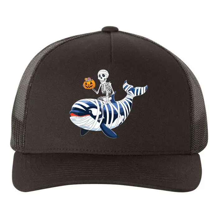 Skeleton Riding Mummy Orca Halloween Candy Whale Yupoong Adult 5-Panel Trucker Hat