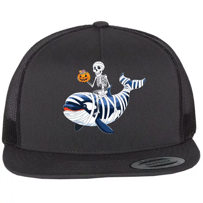 Skeleton Riding Mummy Orca Halloween Candy Whale Flat Bill Trucker Hat