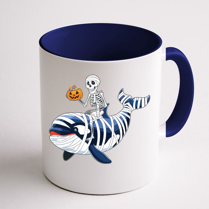 Skeleton Riding Mummy Orca Halloween Candy Whale Front & Back Coffee Mug