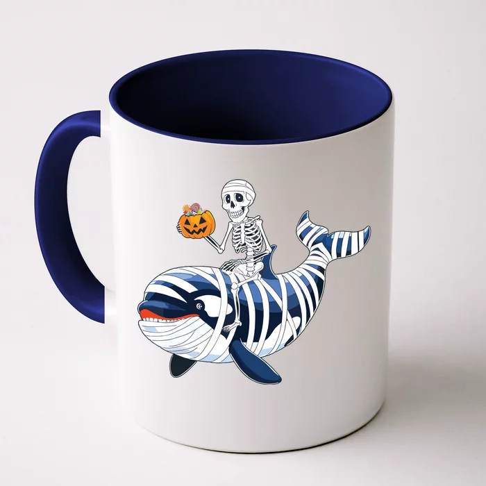 Skeleton Riding Mummy Orca Halloween Candy Whale Front & Back Coffee Mug