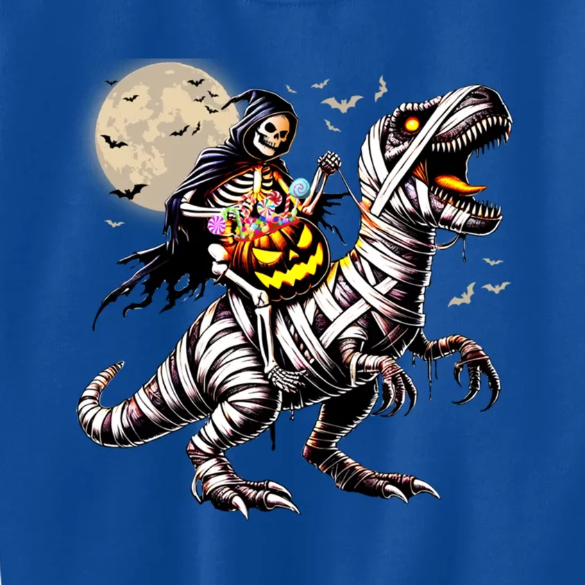 Skeleton Riding Mummy Dinosaur T Rex Pumpkin Funny Halloween Gift Kids Sweatshirt