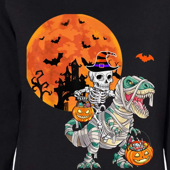 Skeleton Riding Mummy Dinosaur T rex Halloween Funny Pumpkin Womens California Wash Sweatshirt