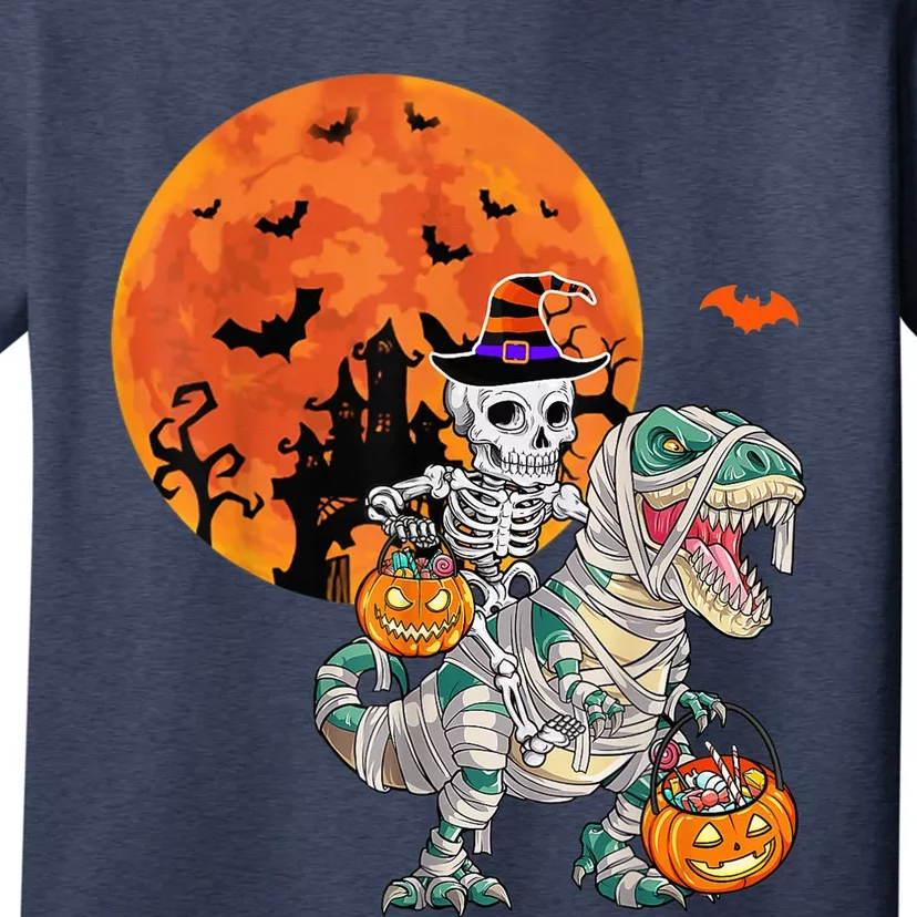 Skeleton Riding Mummy Dinosaur T rex Halloween Funny Pumpkin T-Shirt