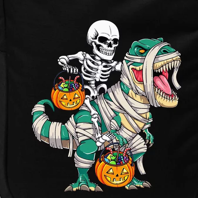 Skeleton Riding Mummy Dinosaur T Rex Funny Halloween Impact Tech Backpack