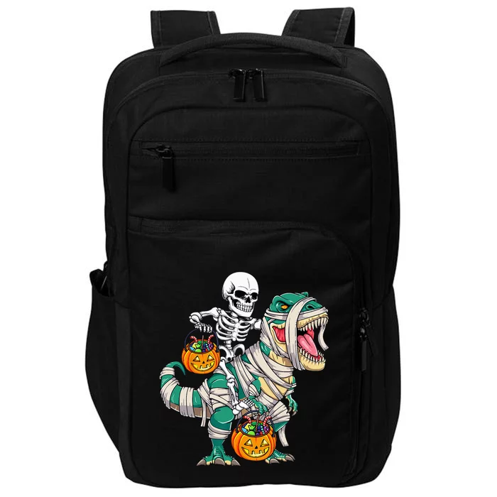 Skeleton Riding Mummy Dinosaur T Rex Funny Halloween Impact Tech Backpack