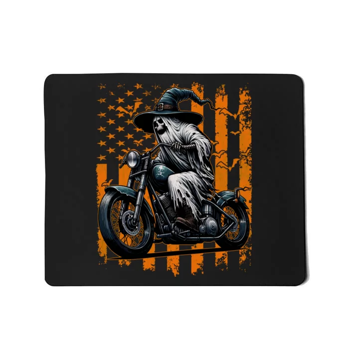 Skeleton Riding Motorcycle Halloween Costume Usa Flag Mousepad