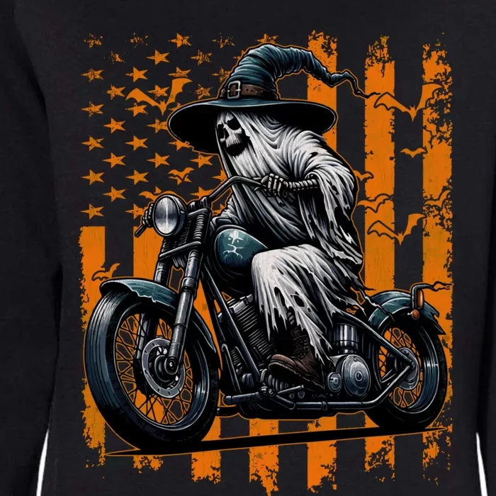 Skeleton Riding Motorcycle Halloween Costume Usa Flag Womens California Wash Sweatshirt