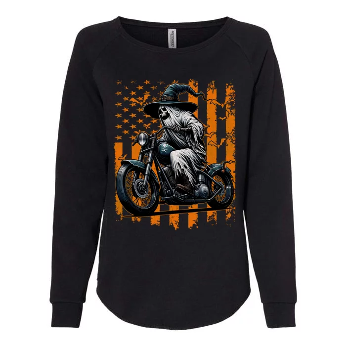 Skeleton Riding Motorcycle Halloween Costume Usa Flag Womens California Wash Sweatshirt