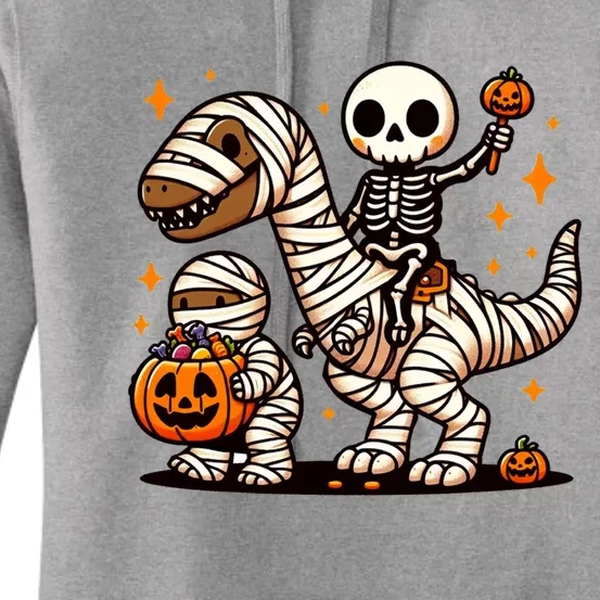 Skeleton Riding Mummy Dinosaur Halloween Funny Women's Pullover Hoodie