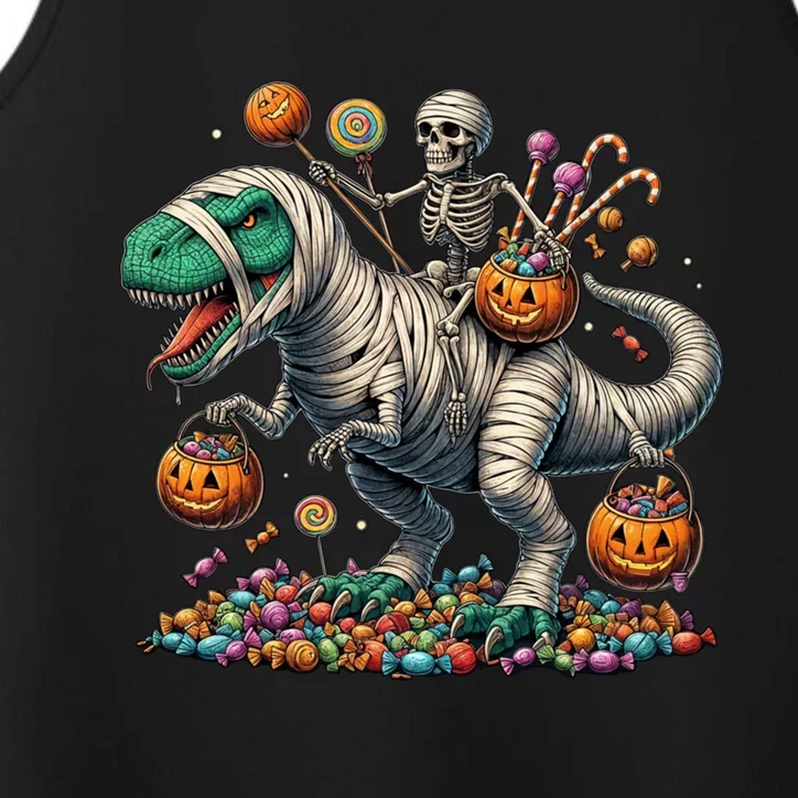 Skeleton Riding Mummy Dinosaur Halloween Funny Pumpkin Performance Tank