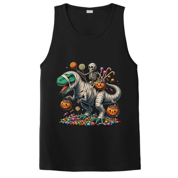 Skeleton Riding Mummy Dinosaur Halloween Funny Pumpkin Performance Tank