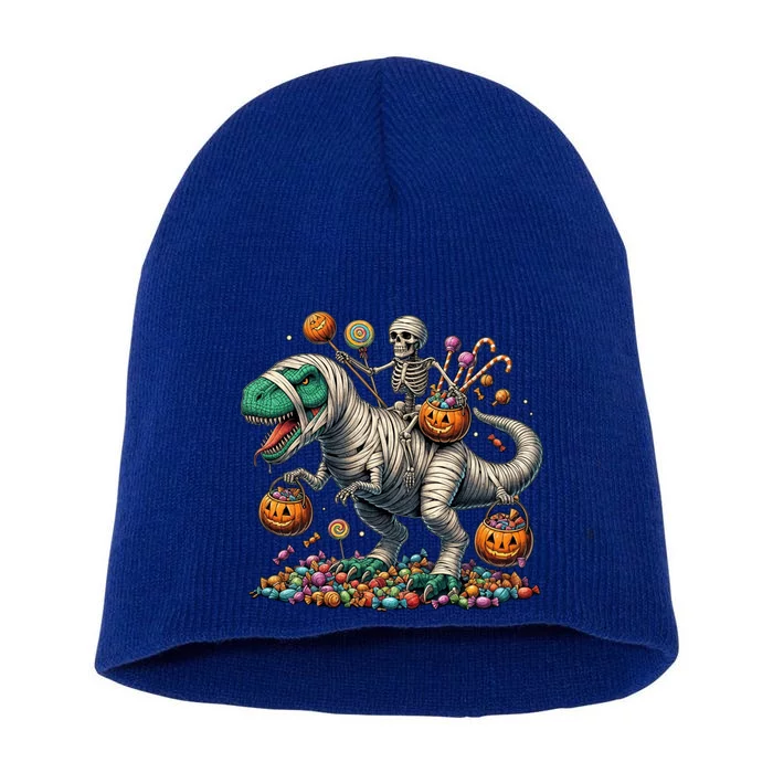 Skeleton Riding Mummy Dinosaur Halloween Funny Pumpkin Short Acrylic Beanie